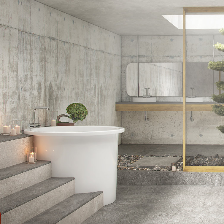 Banzai 42" White Round Freestanding Acrylic Soaking Bathtub
