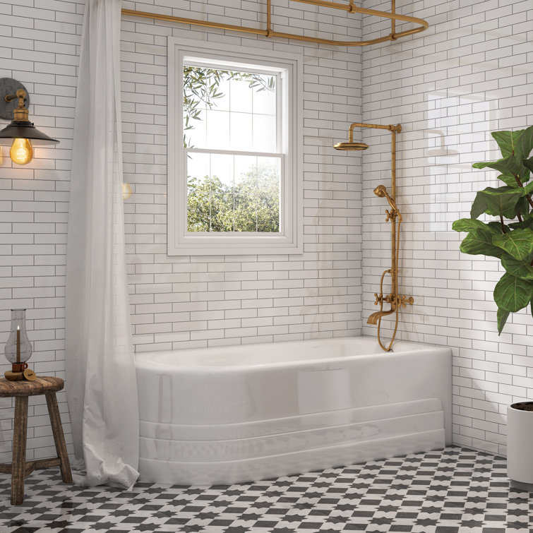Broad 60" White Acrylic Alcove Soaking Bathtub