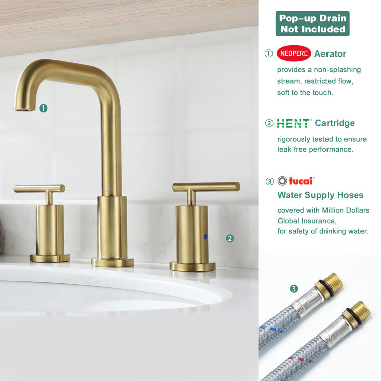 Brushed Gold Nickel Widespread Bathroom Faucet with Dual Handles