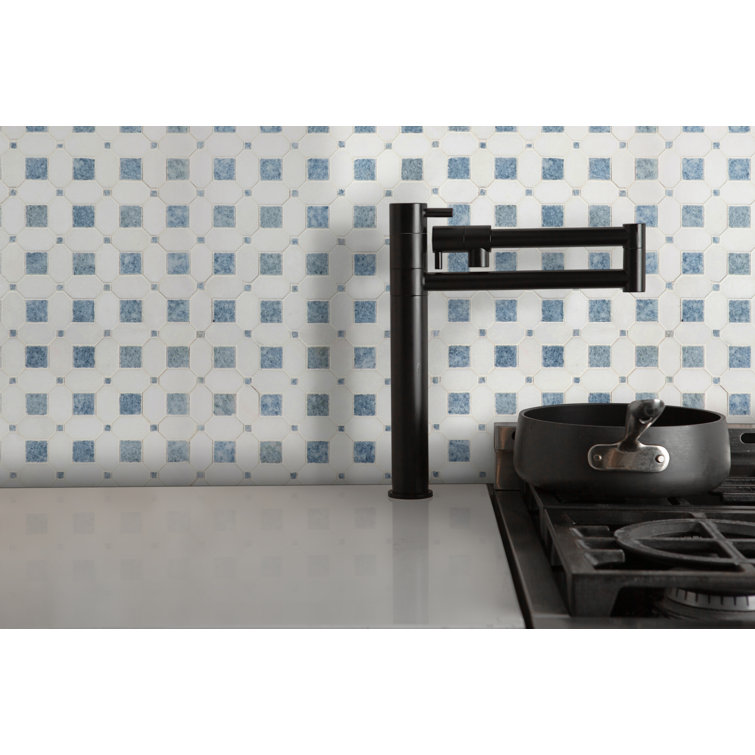 Azula Hatchwork Polished White Marble Mosaic Tile
