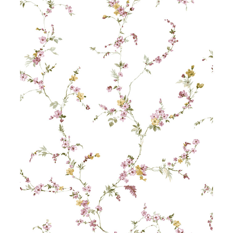Cottage Chic Pink Floral Damask Non-Pasted Wallpaper Roll