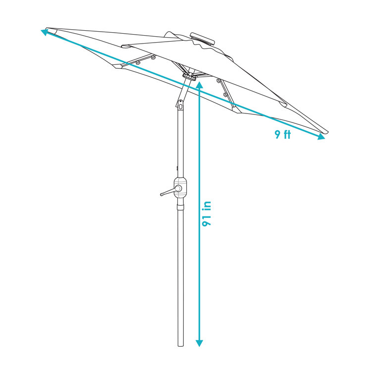 Navy Blue Striped Aluminum Market Umbrella with Solar LED Lights