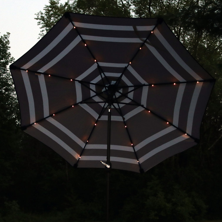 Navy Blue Striped Aluminum Market Umbrella with Solar LED Lights