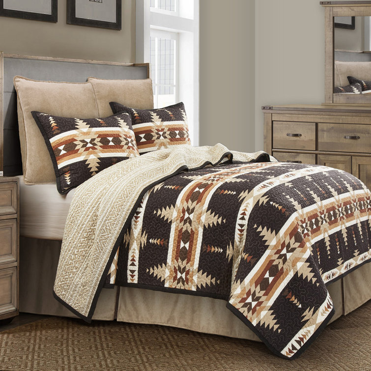 Full Black and Tan Cotton Reversible Quilt Set