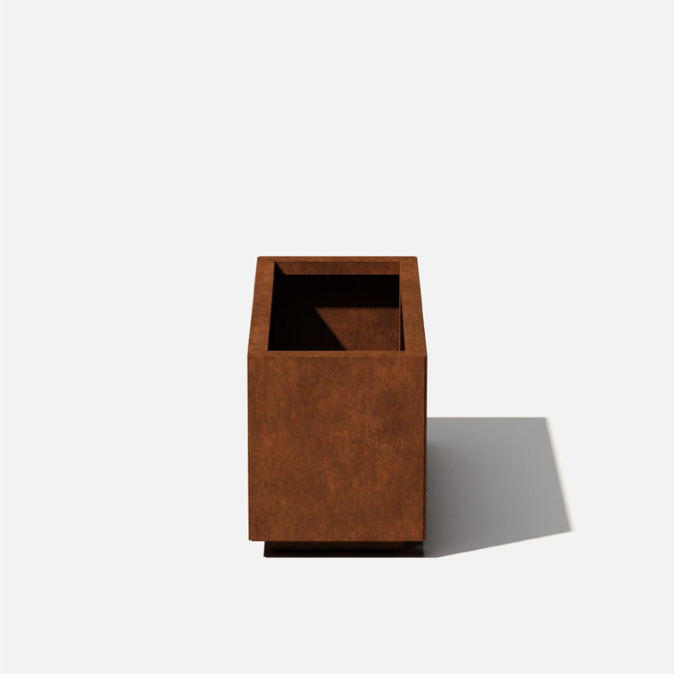 Sleek Deep Brown Corten Steel Rectangular Planter Box