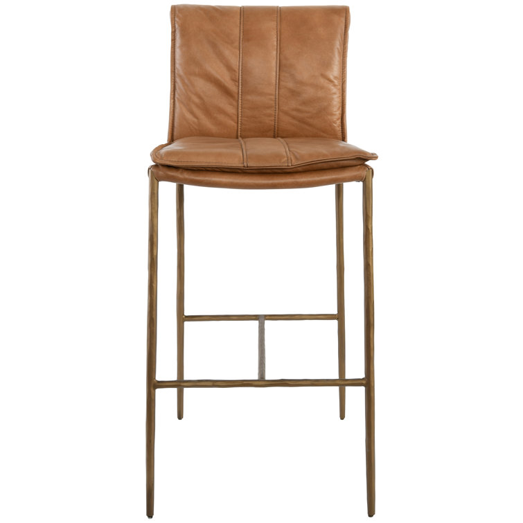 Tan Leather and Metal Transitional Bar Stool