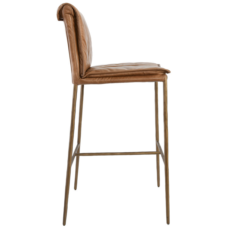 Tan Leather and Metal Transitional Bar Stool