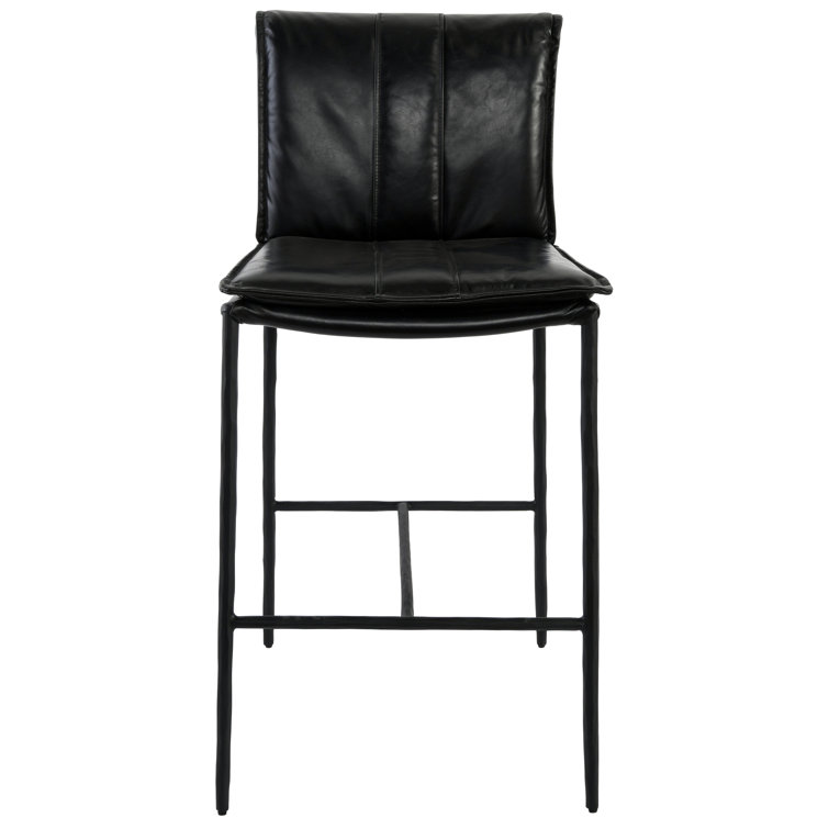 Transitional Black Leather Saddle-Style 26" Counter Stool