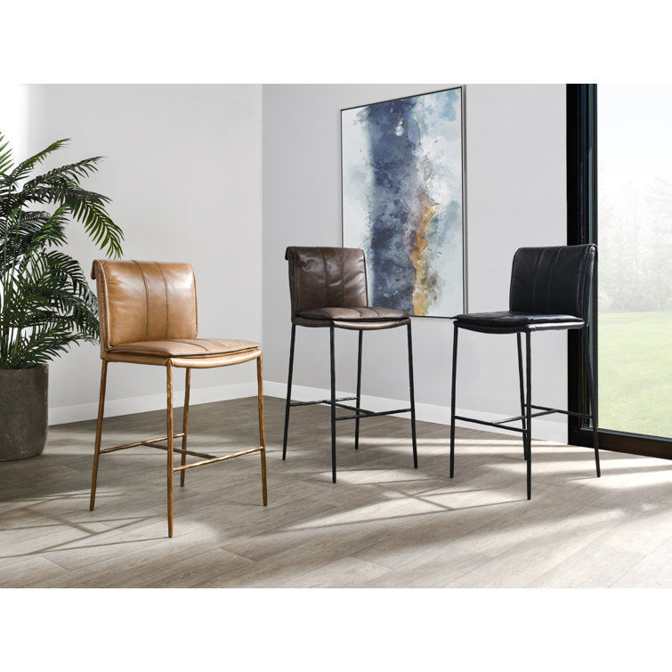 Transitional Black Leather Saddle-Style 26" Counter Stool