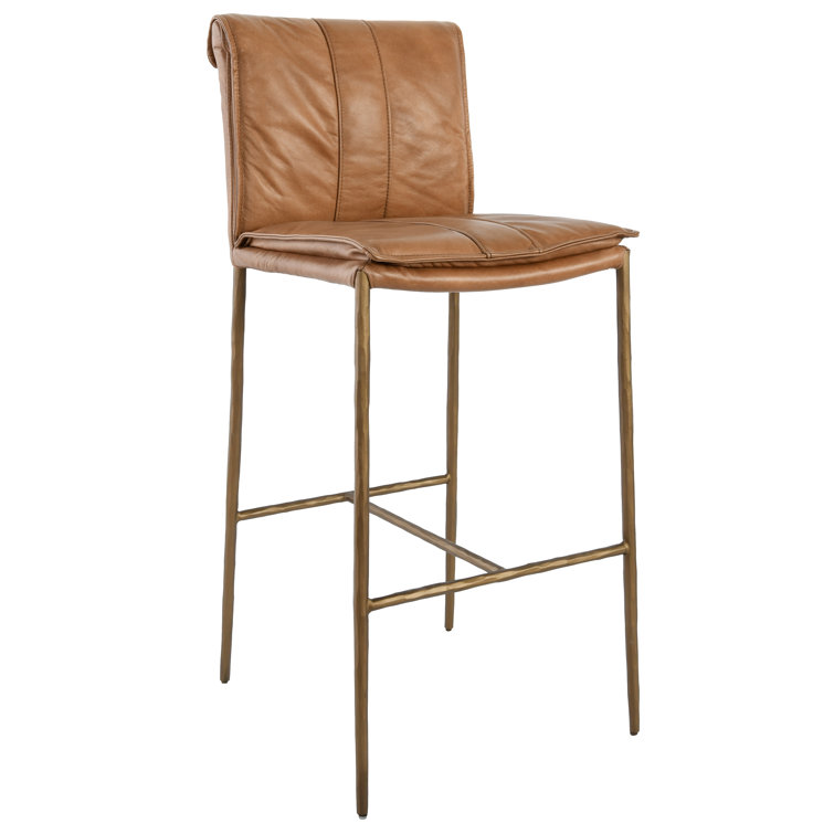 Tan Leather and Metal Transitional Bar Stool