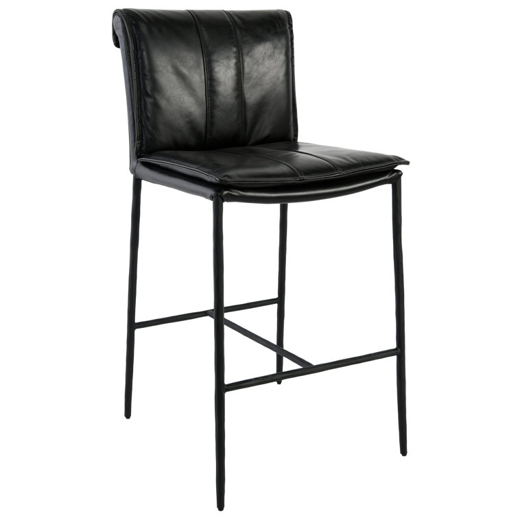 Transitional Black Leather Saddle-Style 26" Counter Stool