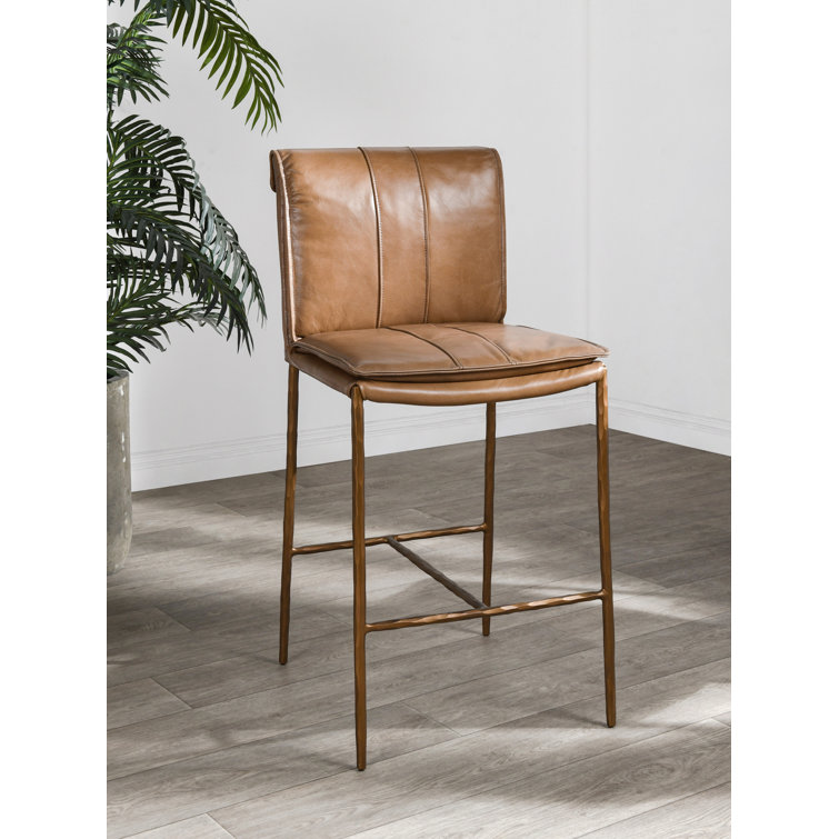 Tan Leather and Metal Transitional Bar Stool