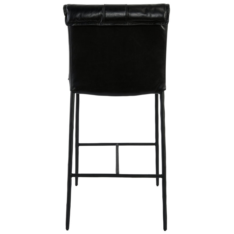 Transitional Black Leather Saddle-Style 26" Counter Stool
