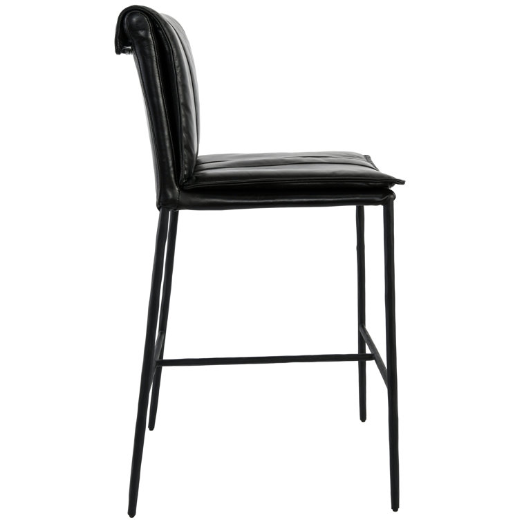 Transitional Black Leather Saddle-Style 26" Counter Stool