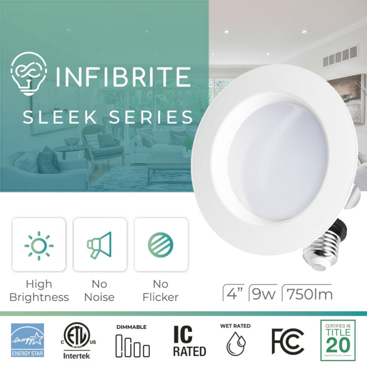 4'' White Ultra-Slim LED Recessed Ceiling Light with Junction Box