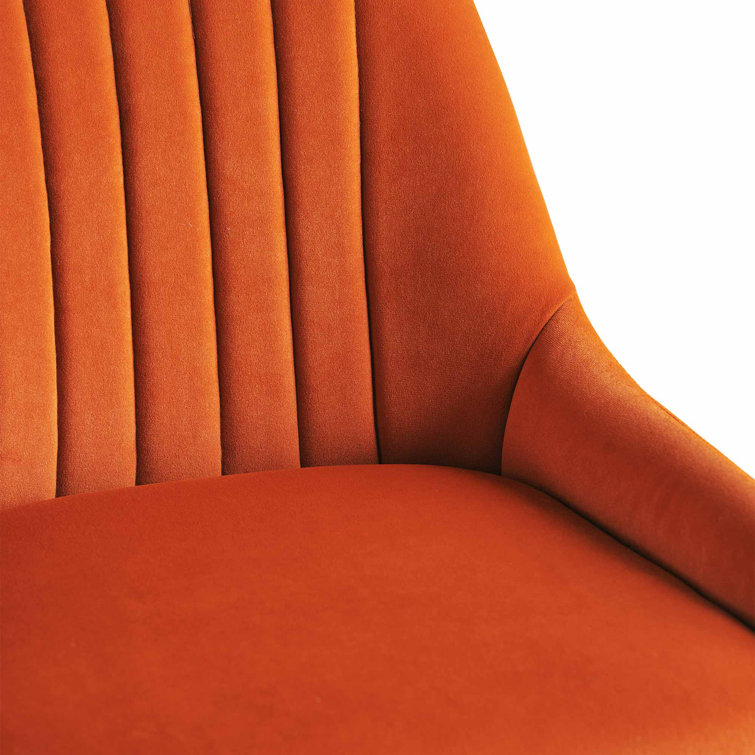 Orange Velvet Tufted Side Chairs with Gold Metal Legs, Set of 2