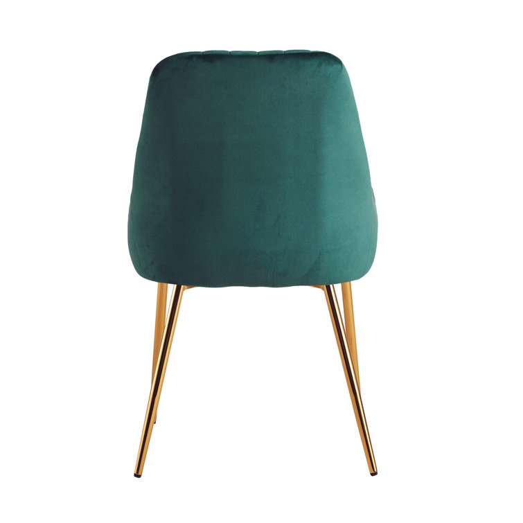 Green Velvet Upholstered Side Chairs with Gold Metal Legs, Set of 2