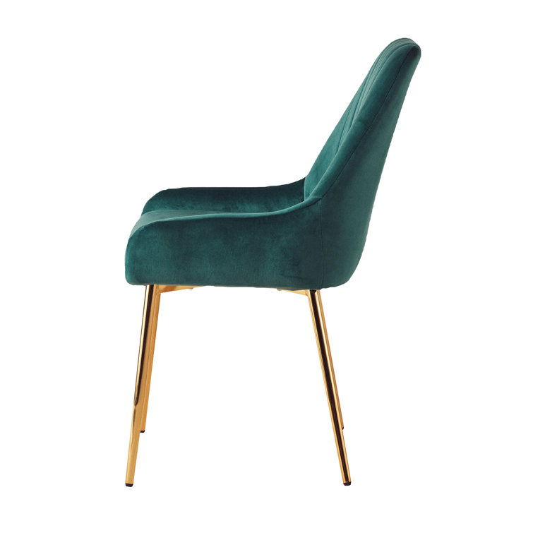 Green Velvet Upholstered Side Chairs with Gold Metal Legs, Set of 2