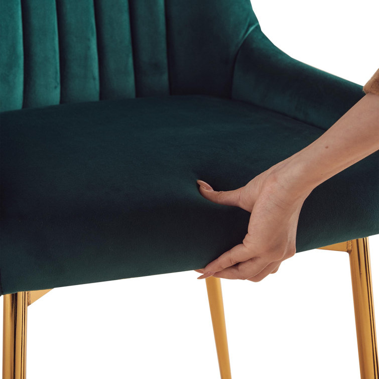 Green Velvet Upholstered Side Chairs with Gold Metal Legs, Set of 2