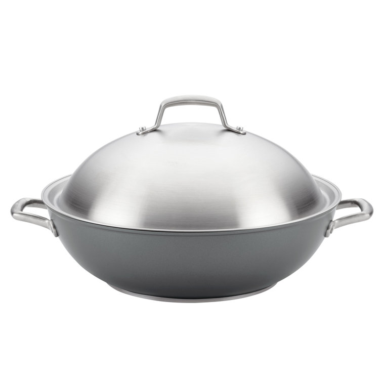 Moonstone Gray 13.5-Inch Hard Anodized Nonstick Wok with Lid