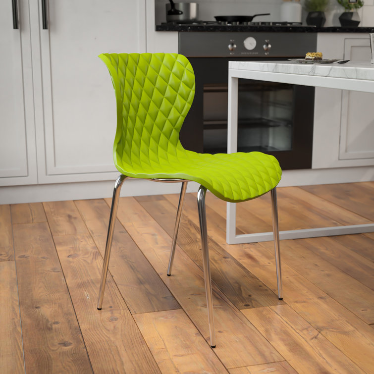 Citrus Green Plastic Stacking Chairs with Metal Legs, Set of 4