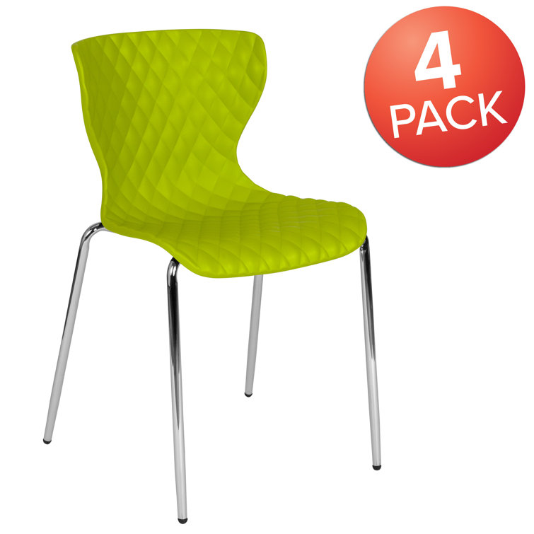 Citrus Green Plastic Stacking Chairs with Metal Legs, Set of 4