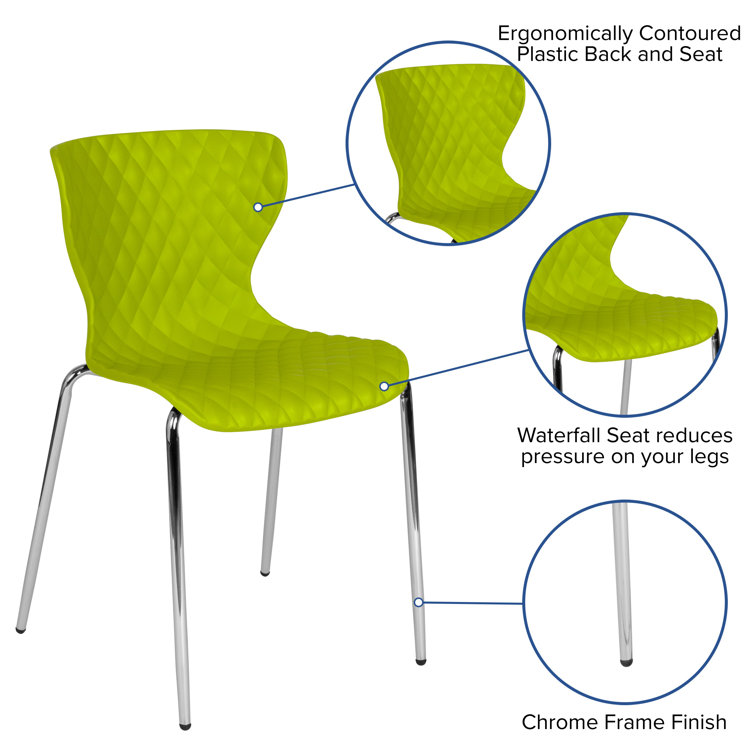 Citrus Green Plastic Stacking Chairs with Metal Legs, Set of 4