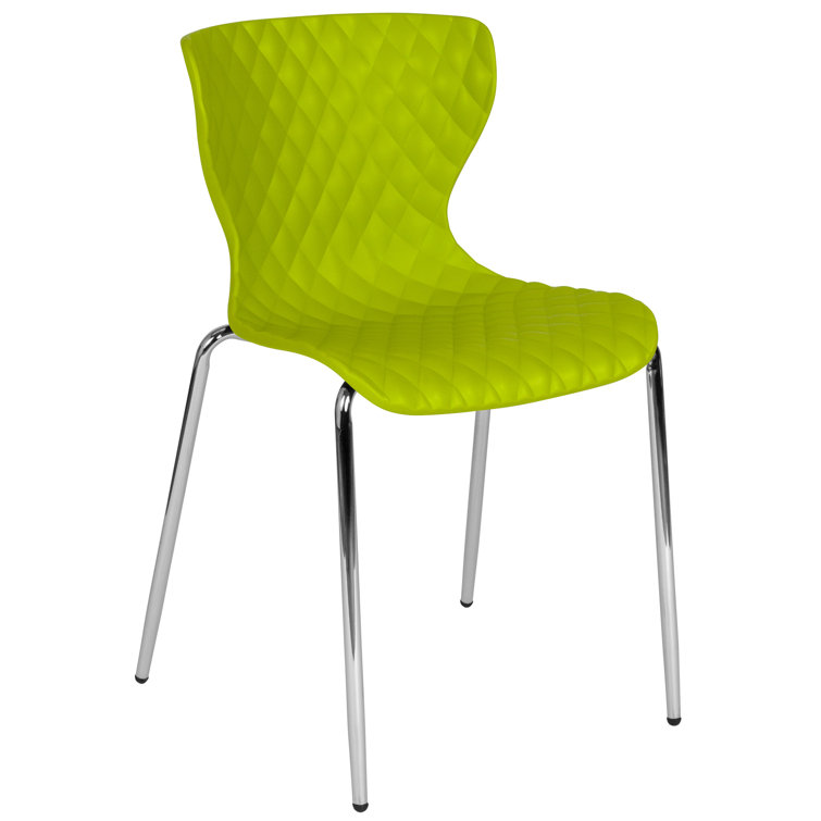 Citrus Green Plastic Stacking Chairs with Metal Legs, Set of 4