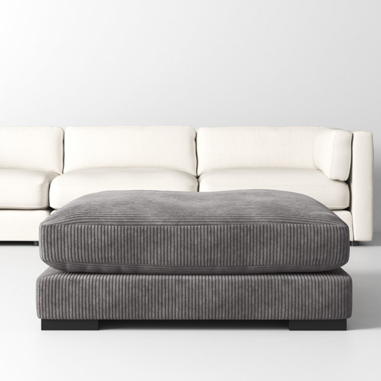 Gray Polyester Upholstered Ottoman with Solid Wood Frame