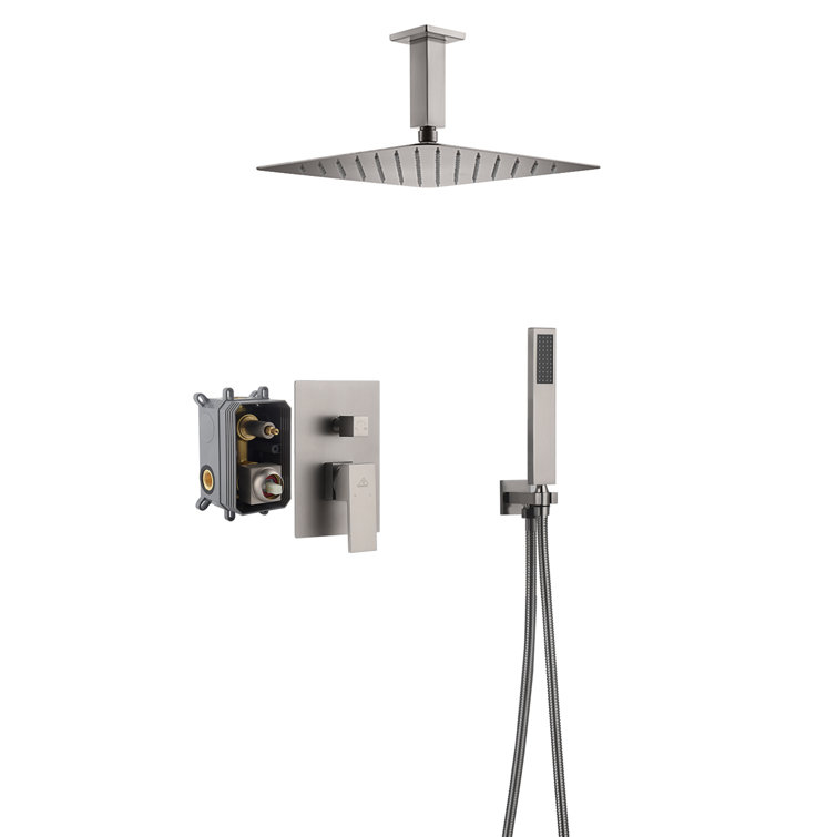 Brushed Nickel Dual Ceiling Mount Rain Shower System with Handheld