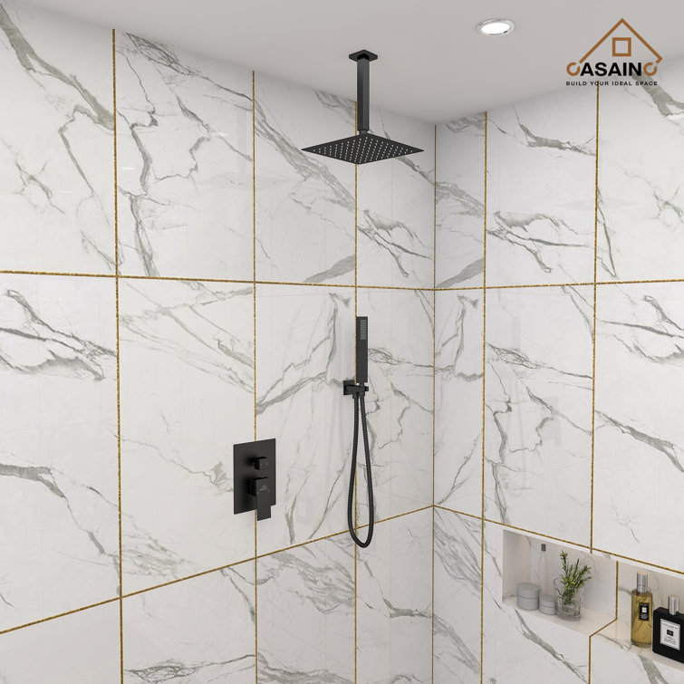 Large Matte Black Dual Square Ceiling Mounted Rain Shower System