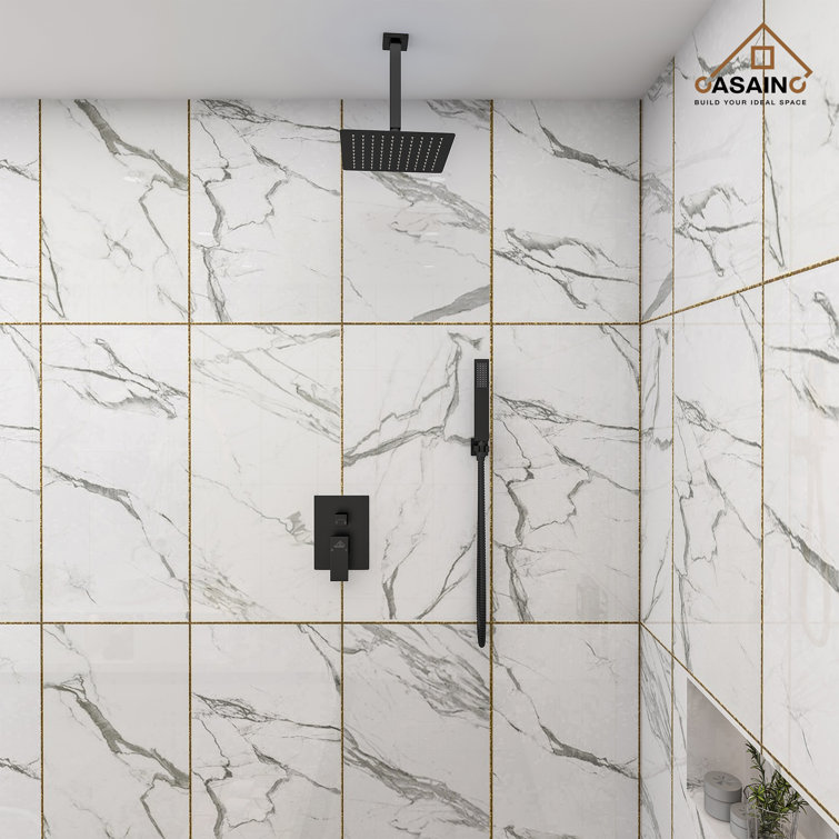 Large Matte Black Dual Square Ceiling Mounted Rain Shower System
