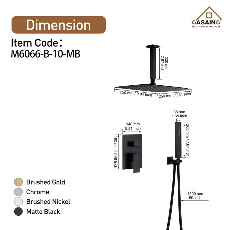 Large Matte Black Dual Square Ceiling Mounted Rain Shower System