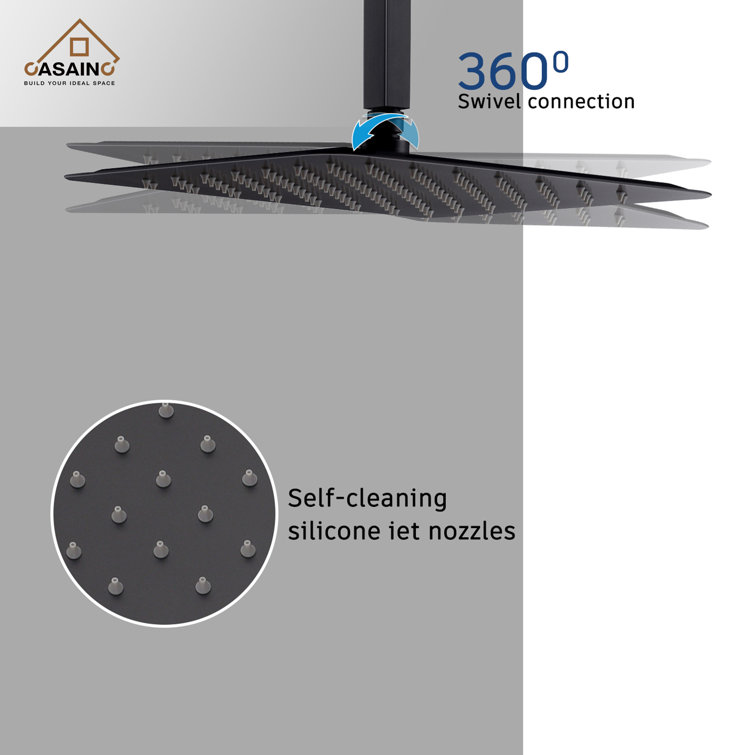 Large Matte Black Dual Square Ceiling Mounted Rain Shower System