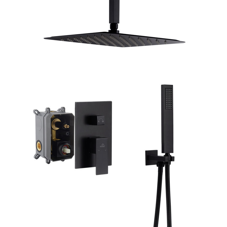 Large Matte Black Dual Square Ceiling Mounted Rain Shower System