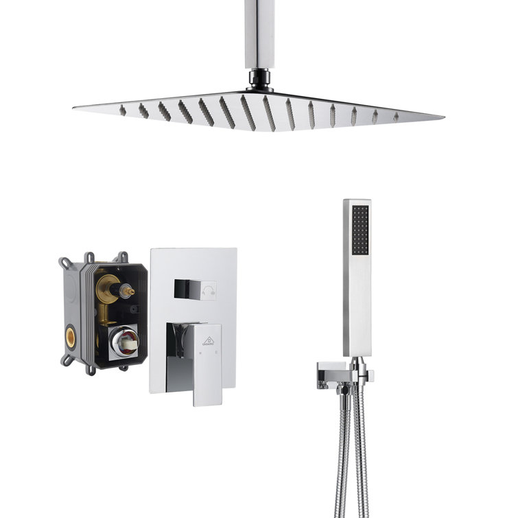 Large Chrome Dual Square Ceiling Mounted Rain Shower System
