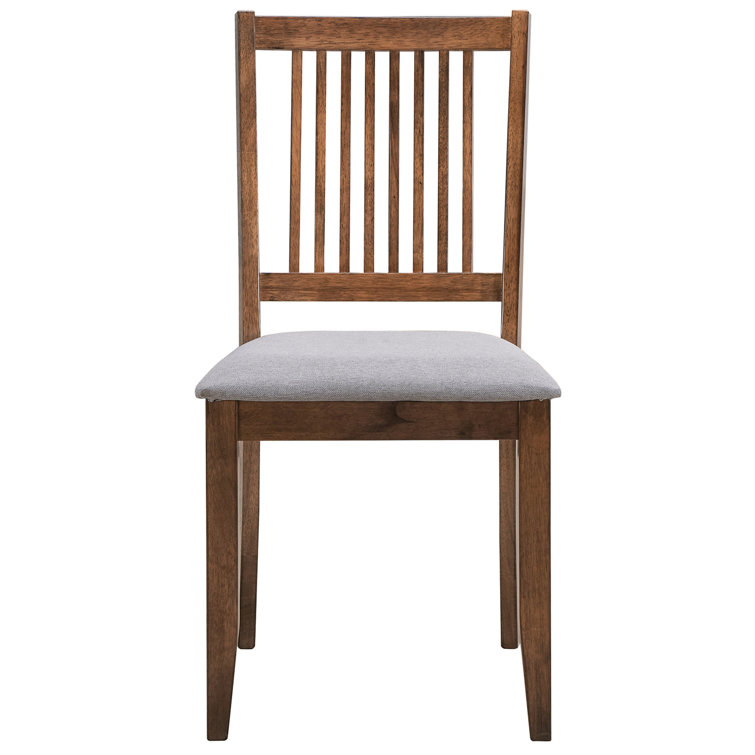 Rustic Walnut Slat Back Upholstered Linen Dining Chair