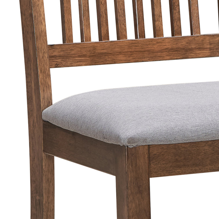 Rustic Walnut Slat Back Upholstered Linen Dining Chair