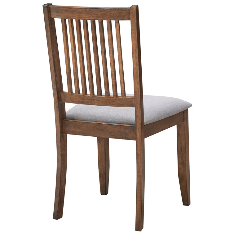 Rustic Walnut Slat Back Upholstered Linen Dining Chair