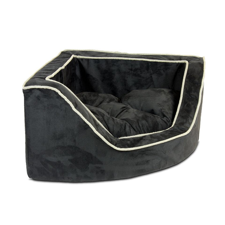 Medium Black Microsuede Bolster Pet Bed with Removable Cover