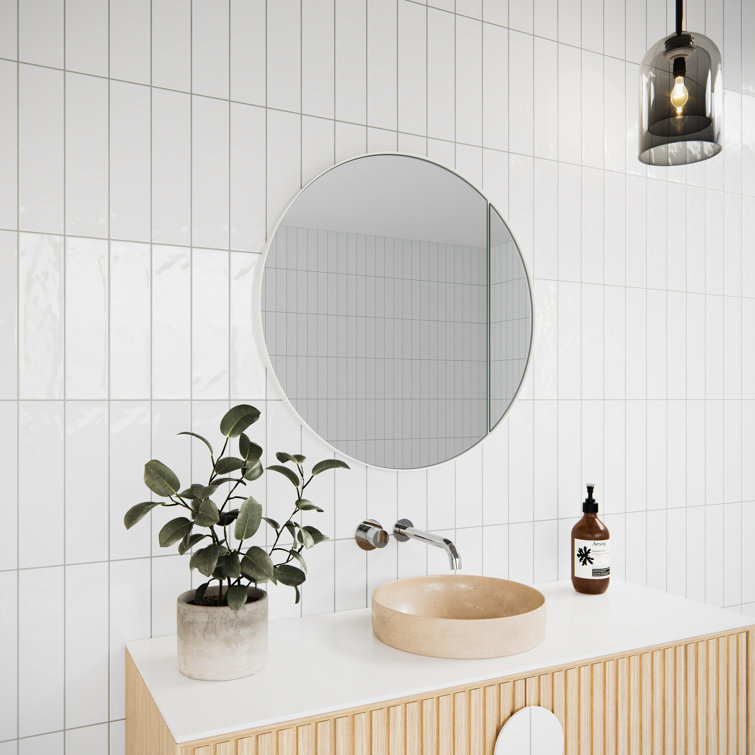 White Round Steel Framed Medicine Cabinet with Mirror