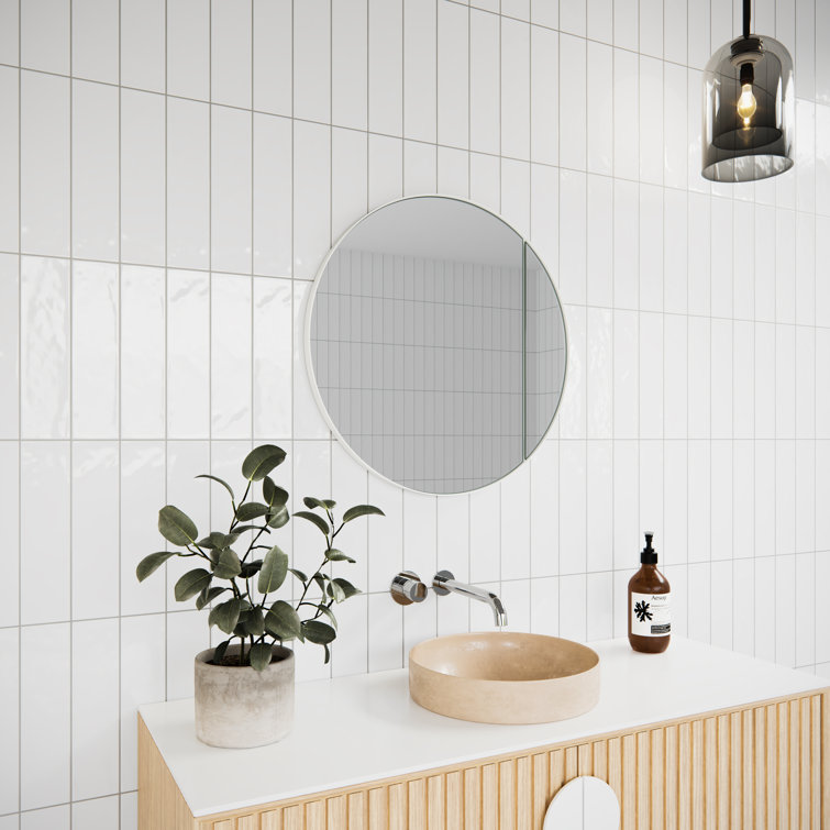 White Round Steel Framed Medicine Cabinet with Mirror