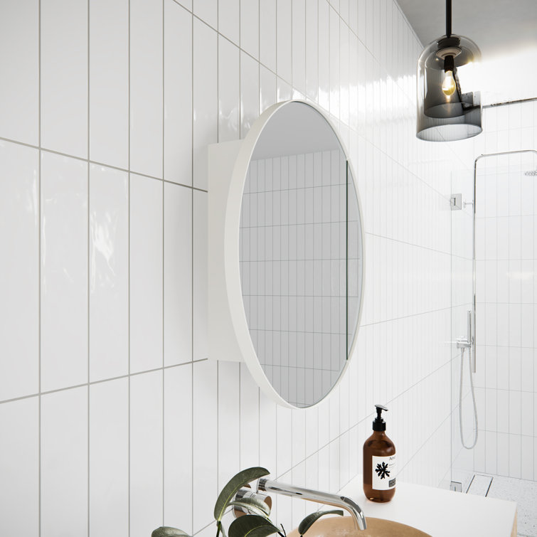 White Round Steel Framed Medicine Cabinet with Mirror