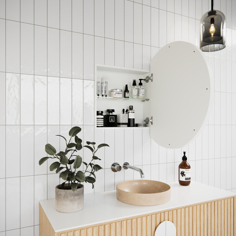White Round Steel Framed Medicine Cabinet with Mirror