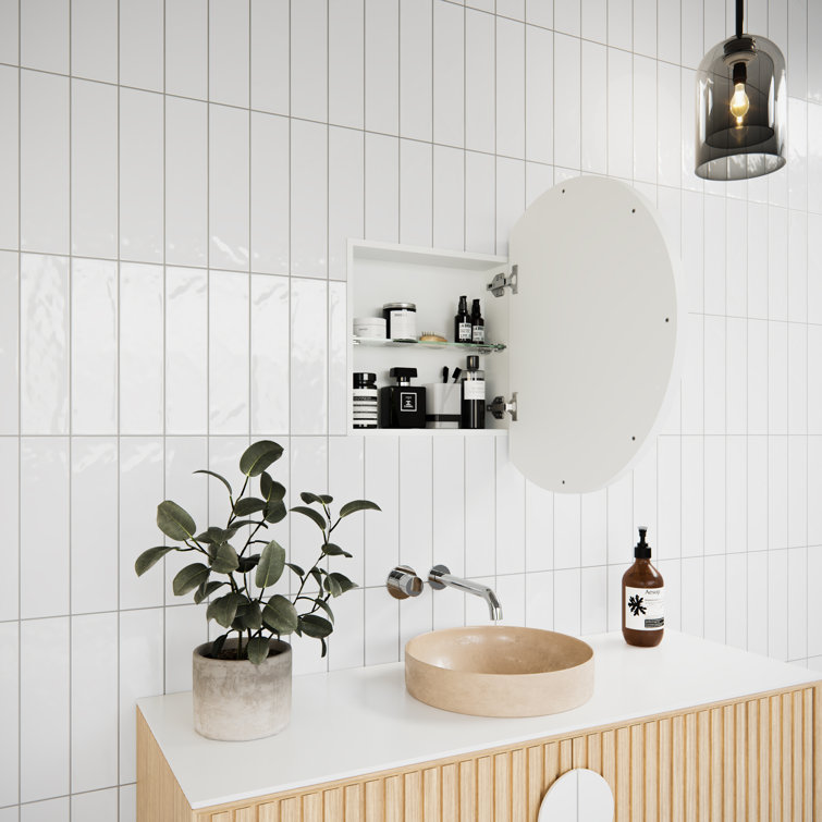 White Round Steel Framed Medicine Cabinet with Mirror