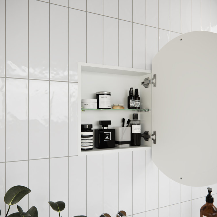 White Round Steel Framed Medicine Cabinet with Mirror