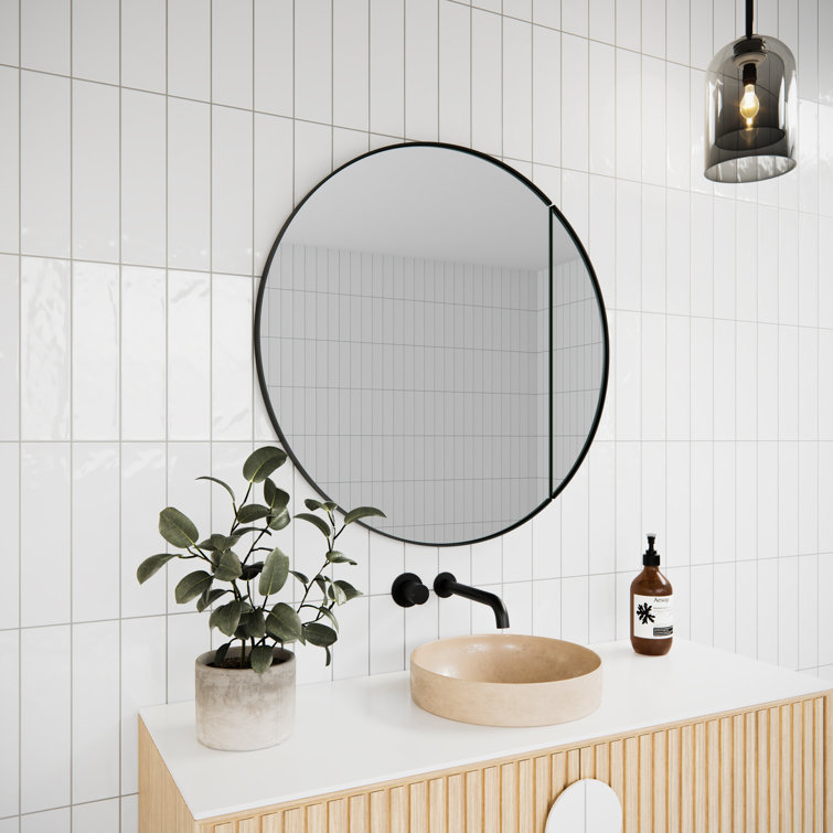 Black Round Steel Recessed Medicine Cabinet with Mirror