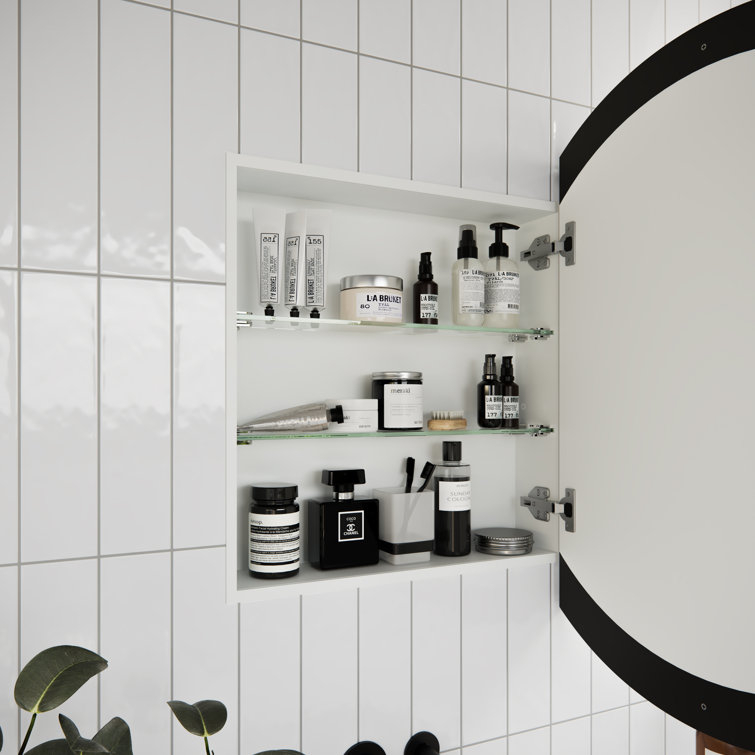 Black Round Steel Recessed Medicine Cabinet with Mirror