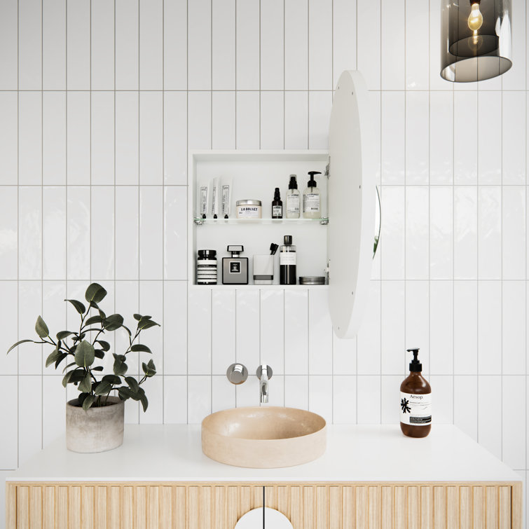 White Round Steel Framed Medicine Cabinet with Mirror