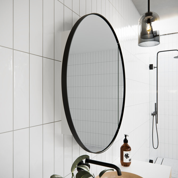 Black Round Steel Recessed Medicine Cabinet with Mirror